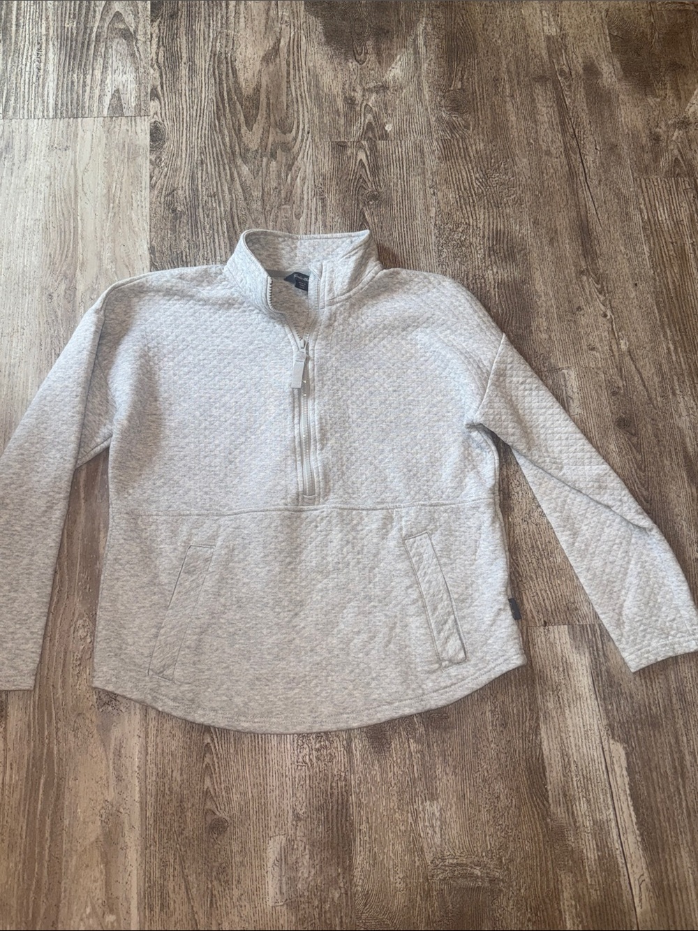 Eddie Bauer Light Gray Quilted Quarter-Zip Pullover